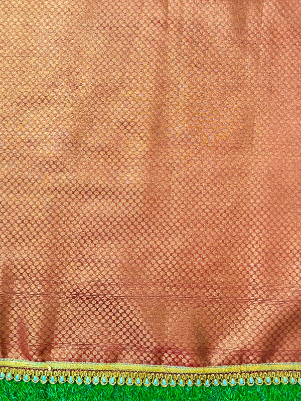 Banarasee Handloom Shimmer Silk Saree With Buti Design Floral Border & Lace-Rust Orange