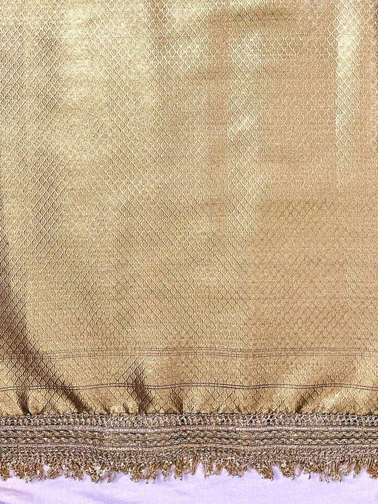 Banarasee Tissue Zari Saree With Handwork Pearl Motifs & Mirror Work-Grey (Blue Tone)