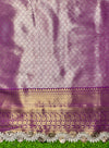 Banarasee Handloom Dual Tone Tissue Saree With Zari Weaving Floral Work & Lace Border-Green & Violet