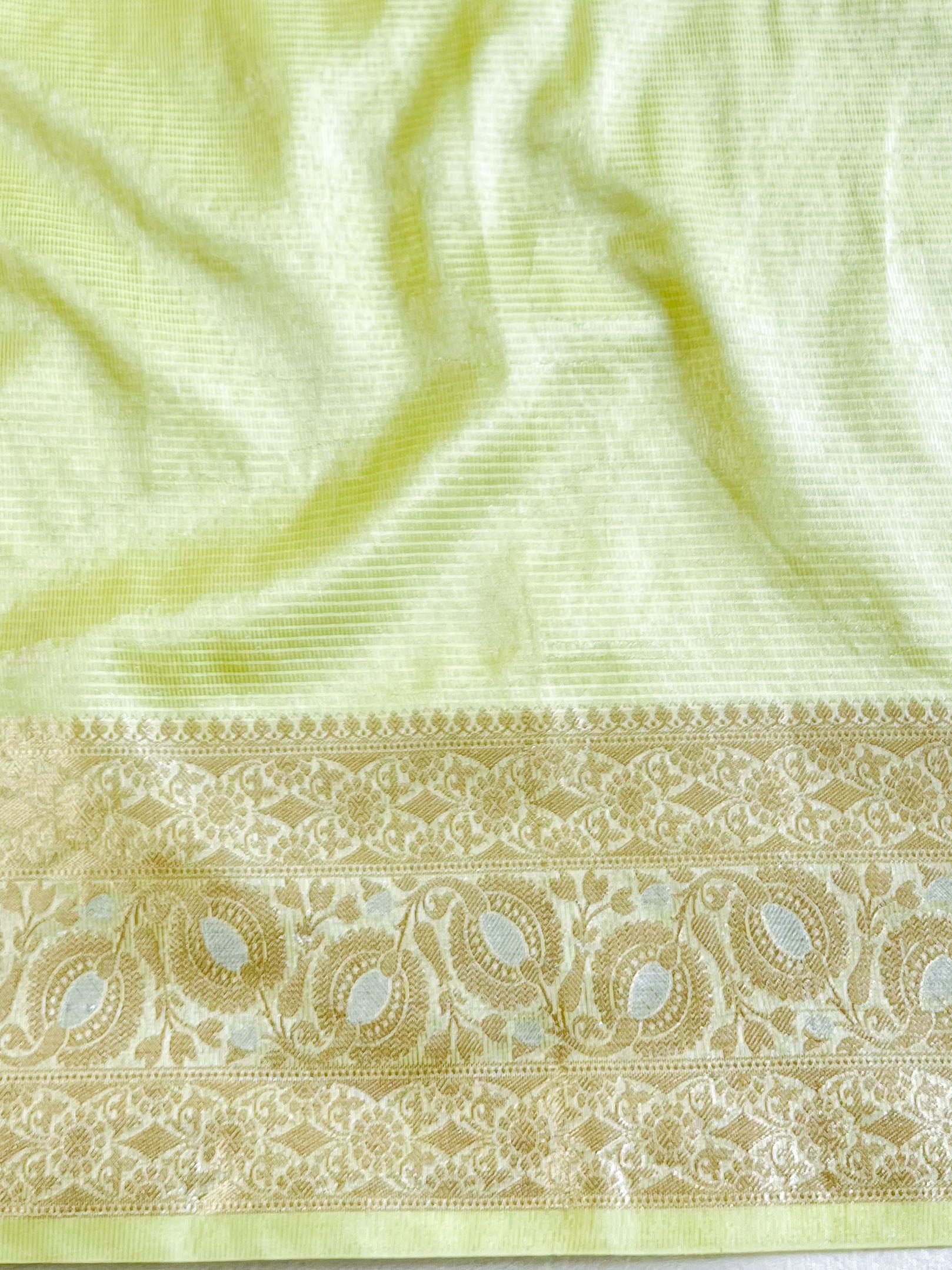 Banarasee Handwoven Broad Zari Border Tissue Saree-Green