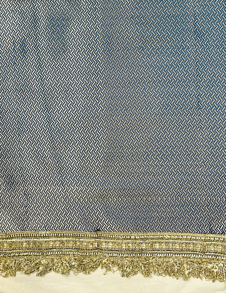 Banarasee Handloom Semi Silk Saree With Zari Buti Design Border & Lace-Blue