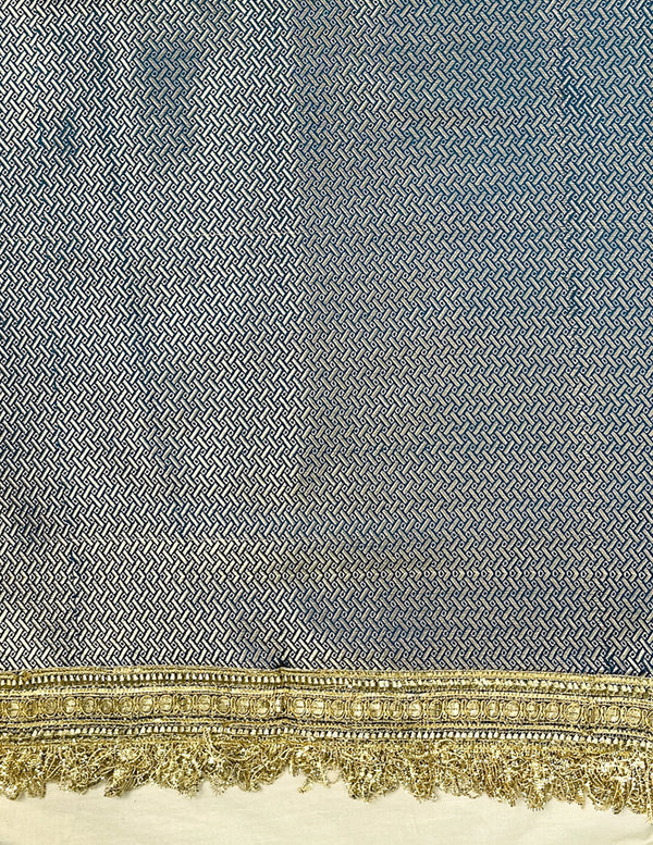 Banarasee Handloom Semi Silk Saree With Zari Buti Design Border & Lace-Blue