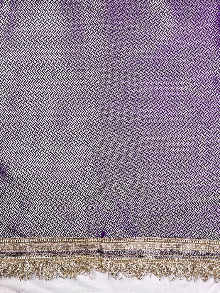 Banarasee Handloom Semi Silk Saree With Zari Buti Design Border & Lace-Violet