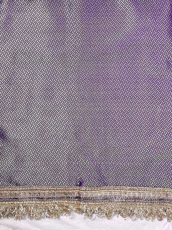 Banarasee Handloom Semi Silk Saree With Zari Buti Design Border & Lace-Violet