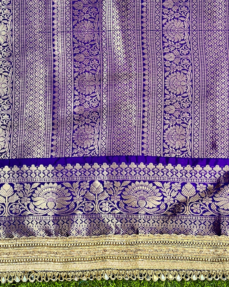 Banarasee Soft Silk Saree With Hand Embroidered Mirror Work Pearl Motifs & Zari Woven Design-Purple