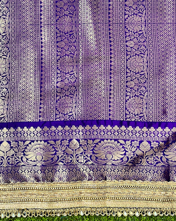 Banarasee Soft Silk Saree With Hand Embroidered Mirror Work Pearl Motifs & Zari Woven Design-Purple
