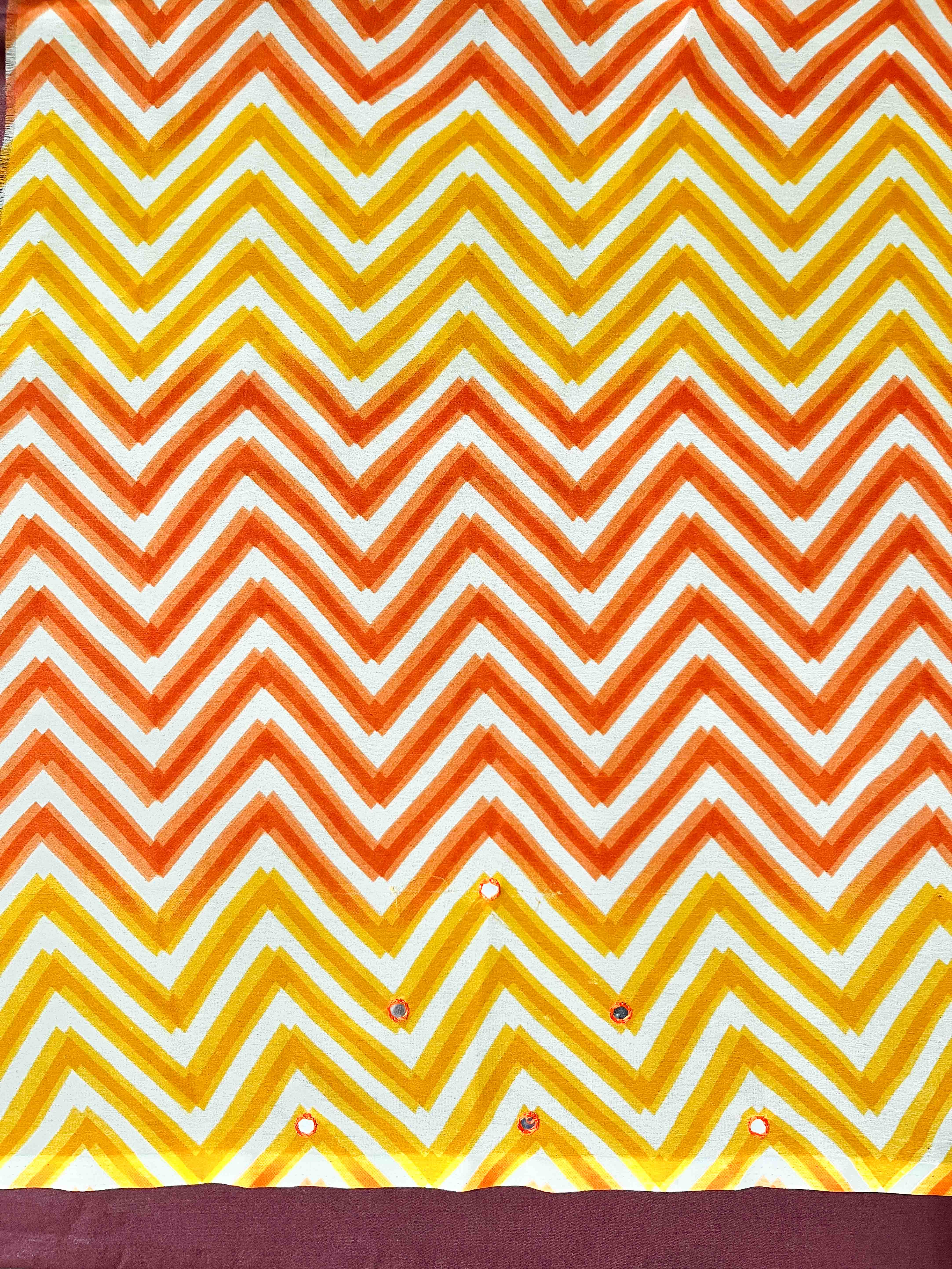 Banarasee Printed Handwork Chiffon Saree-Orange & Yellow