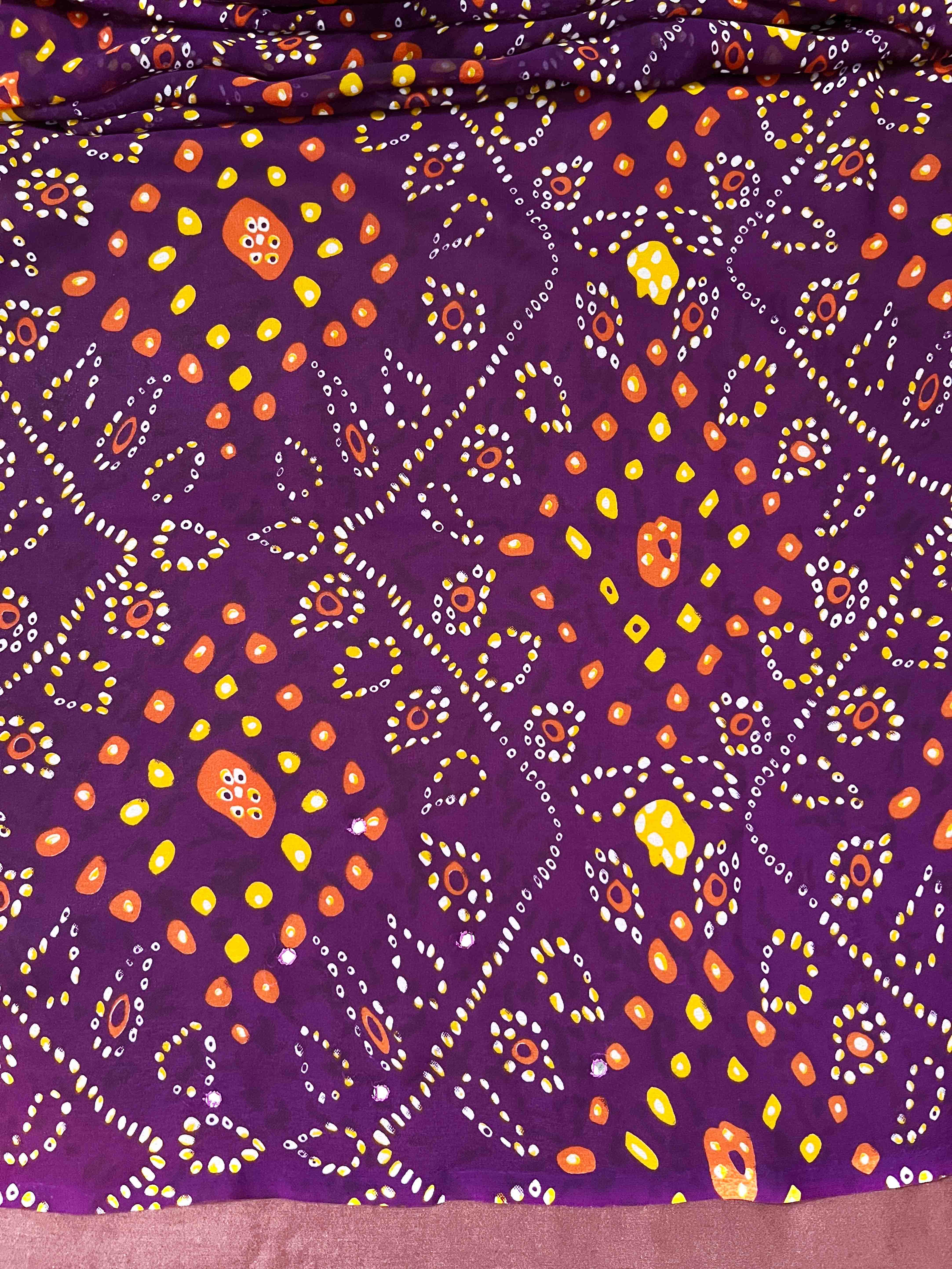 Banarasee Printed Handwork Chiffon Saree-Purple