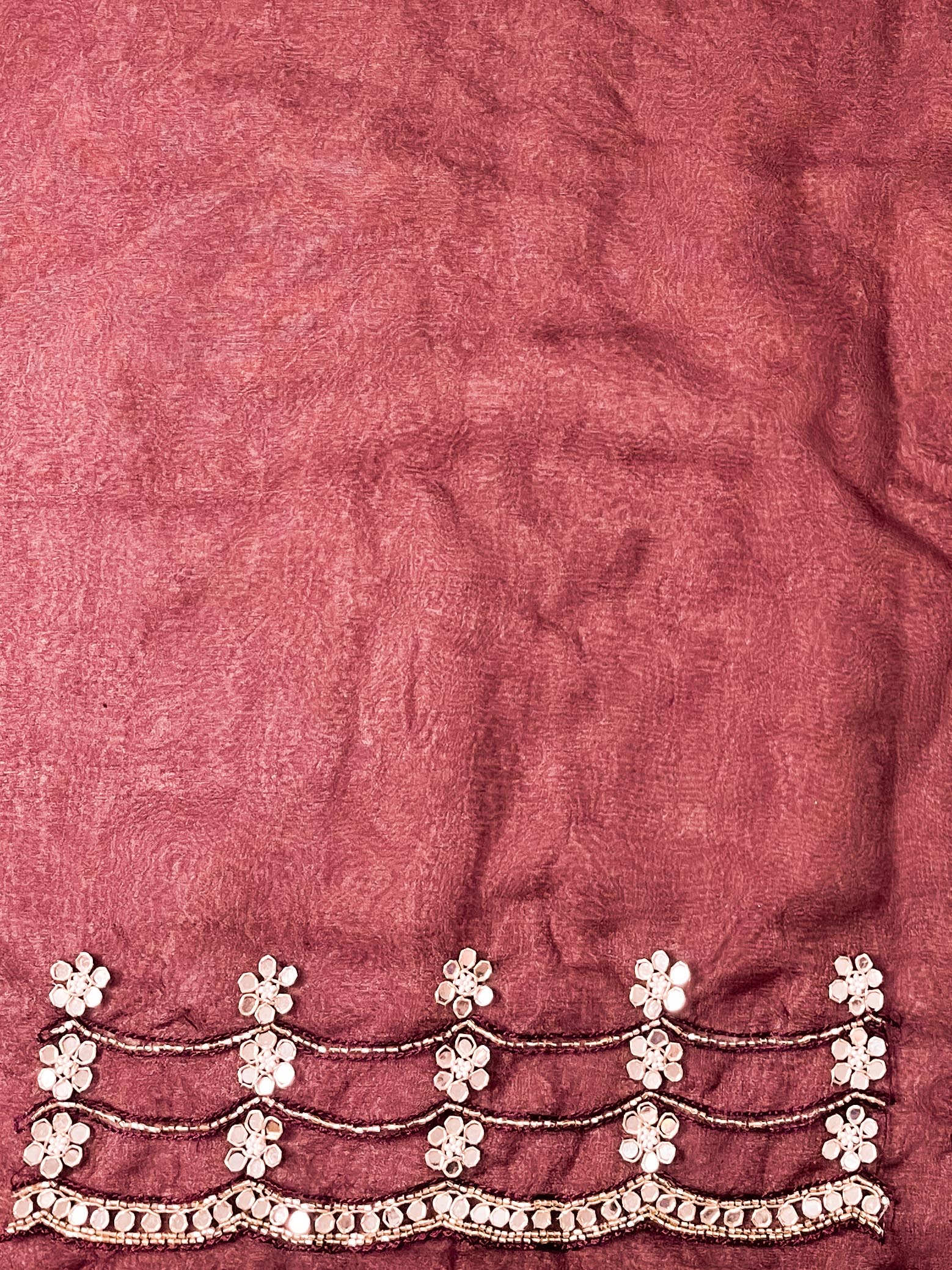 Banarasee Organza Silk Shibori Dyed Hand-Work Scallop Border Saree-Maroon