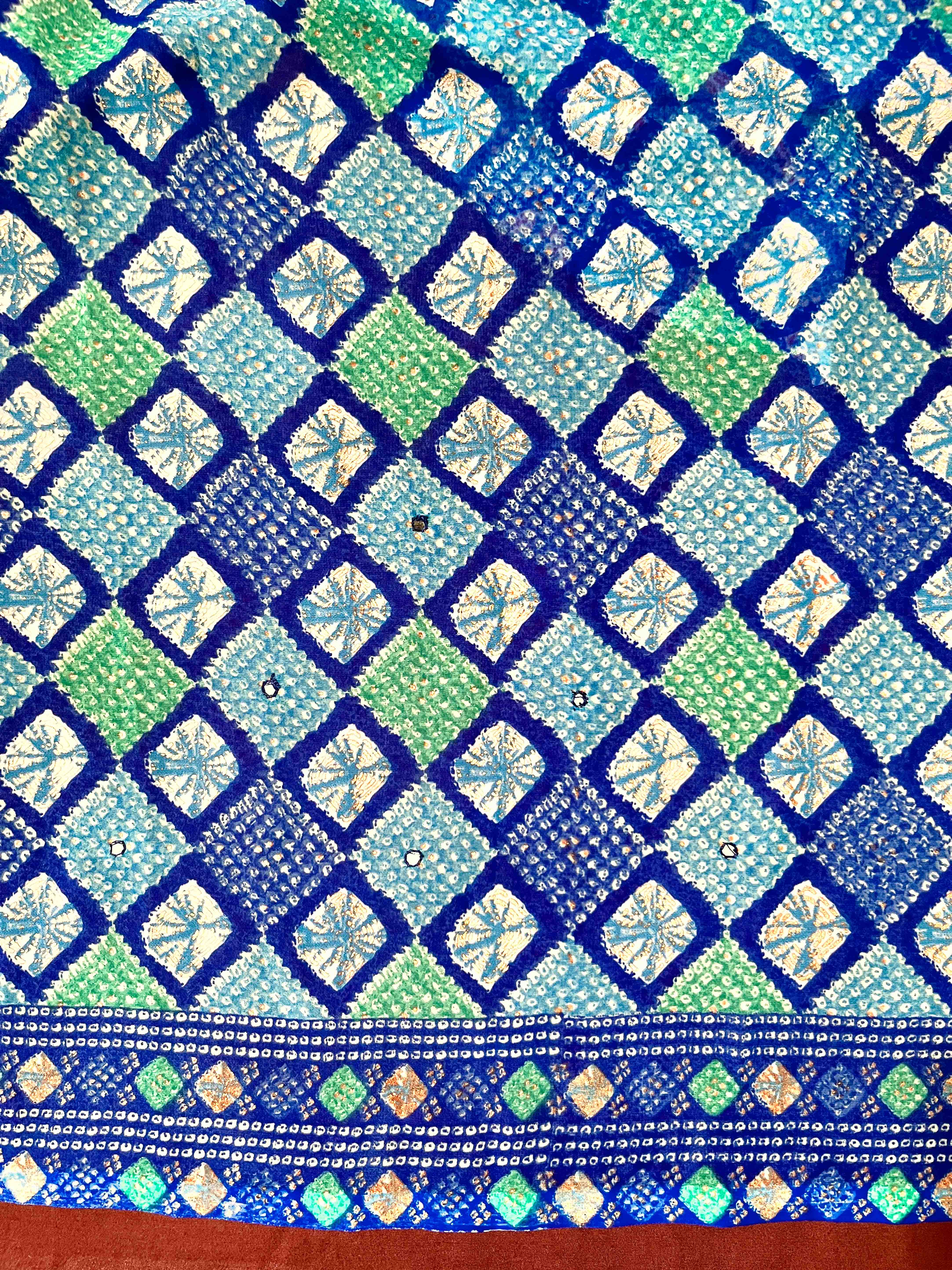 Banarasee Printed Handwork Chiffon Saree-Royal Blue