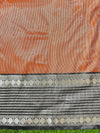 Banarasee Handloom Plain Semi Silk Saree With Contrast Border-Rust Orange