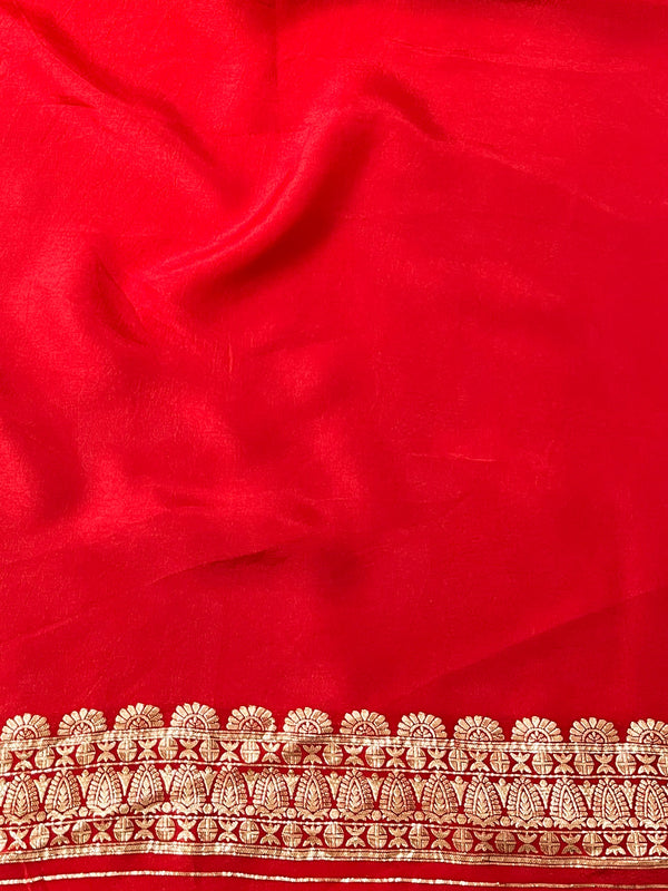 Banarasee Handwoven Semi Silk Saree With Zari Jaal Design-Red
