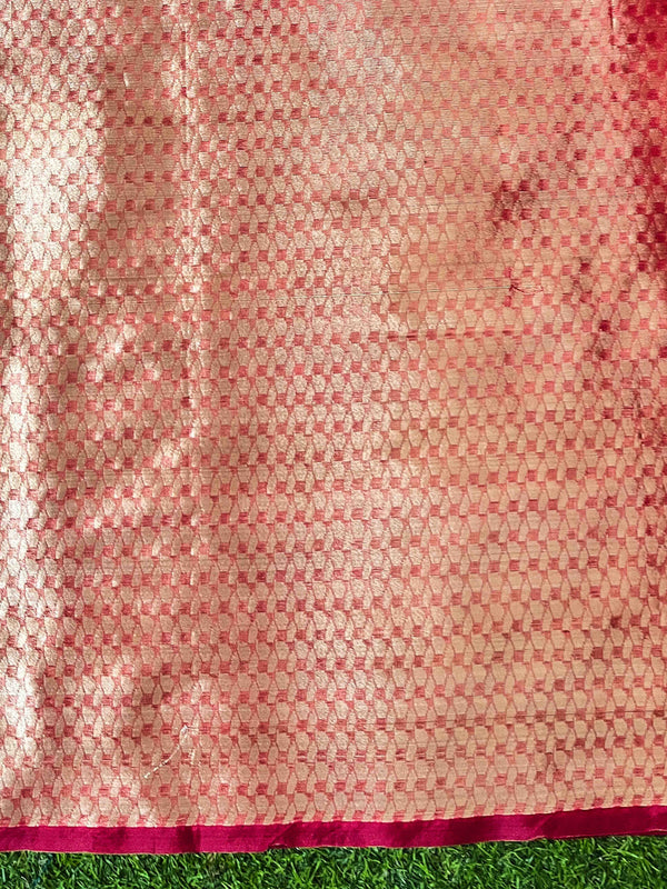 Banarasee Handloom Organza Mix Saree With Zari Woven Design-Pink