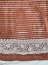 Banarasee Handloom Soft Silk Saree With Zari Buti Design Floral Border & Lace-Brown