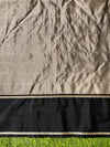 Banarasee Handloom Semi Silk Saree With Checks Pattern & Contrast Border-Grey & Black