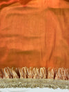 Banarasee Handloom Plain Tissue Saree With Zari Border & Lace-Rust