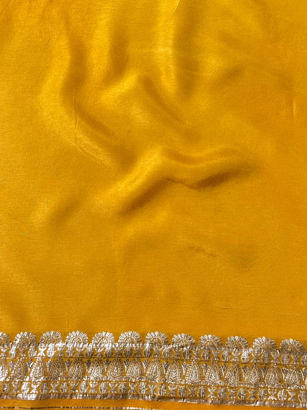 Banarasee Handwoven Semi Silk Saree With Zari Jaal Design-Yellow