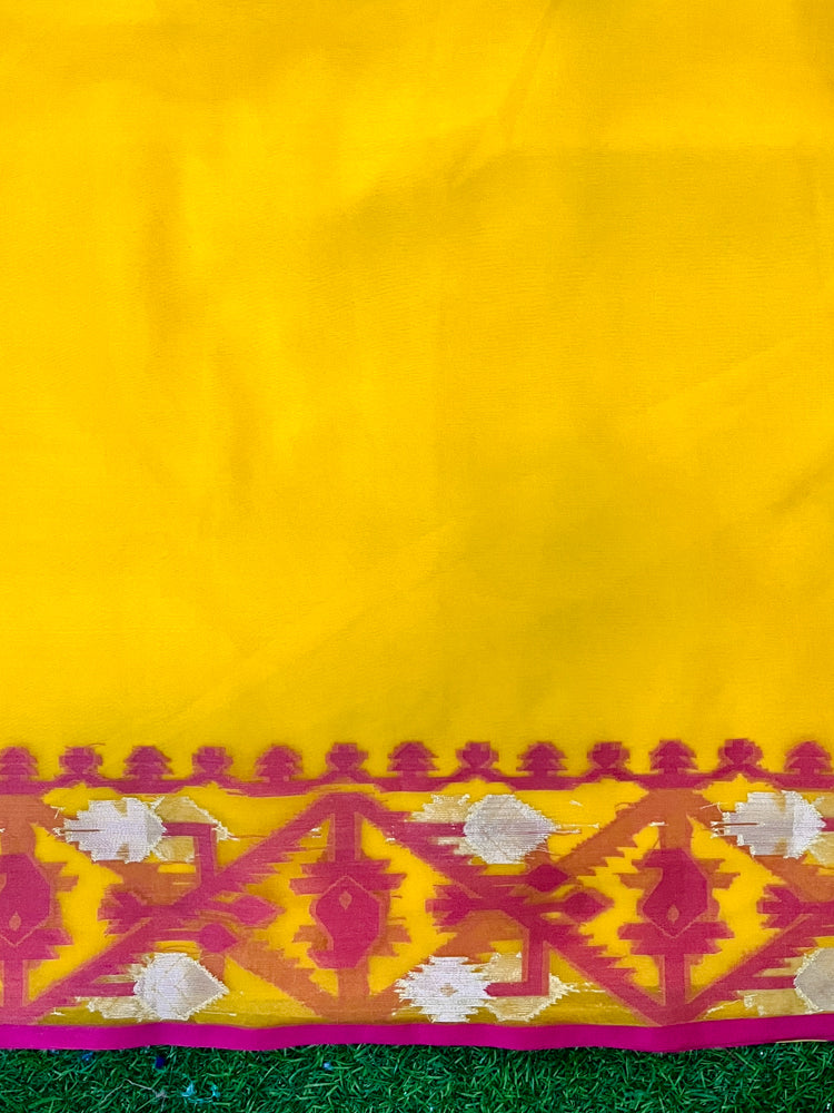 Banarasee Dual Color Organza Mix Saree With Resham & Zari Work-Yellow & Magenta
