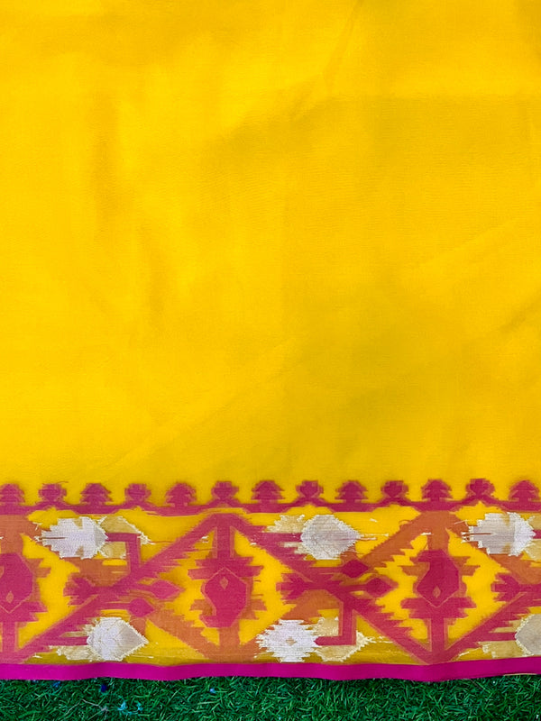 Banarasee Dual Color Organza Mix Saree With Resham & Zari Work-Yellow & Magenta