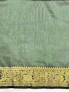 Banarasee Handwoven Dual Color Tissue Saree With Gold Zari Border & Lace-Green & Black