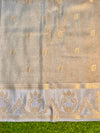 Banarasee Handloom Dual Tone Shimmer Silk Saree With Buti Design & Temple Border-Beige (Gold Tone)