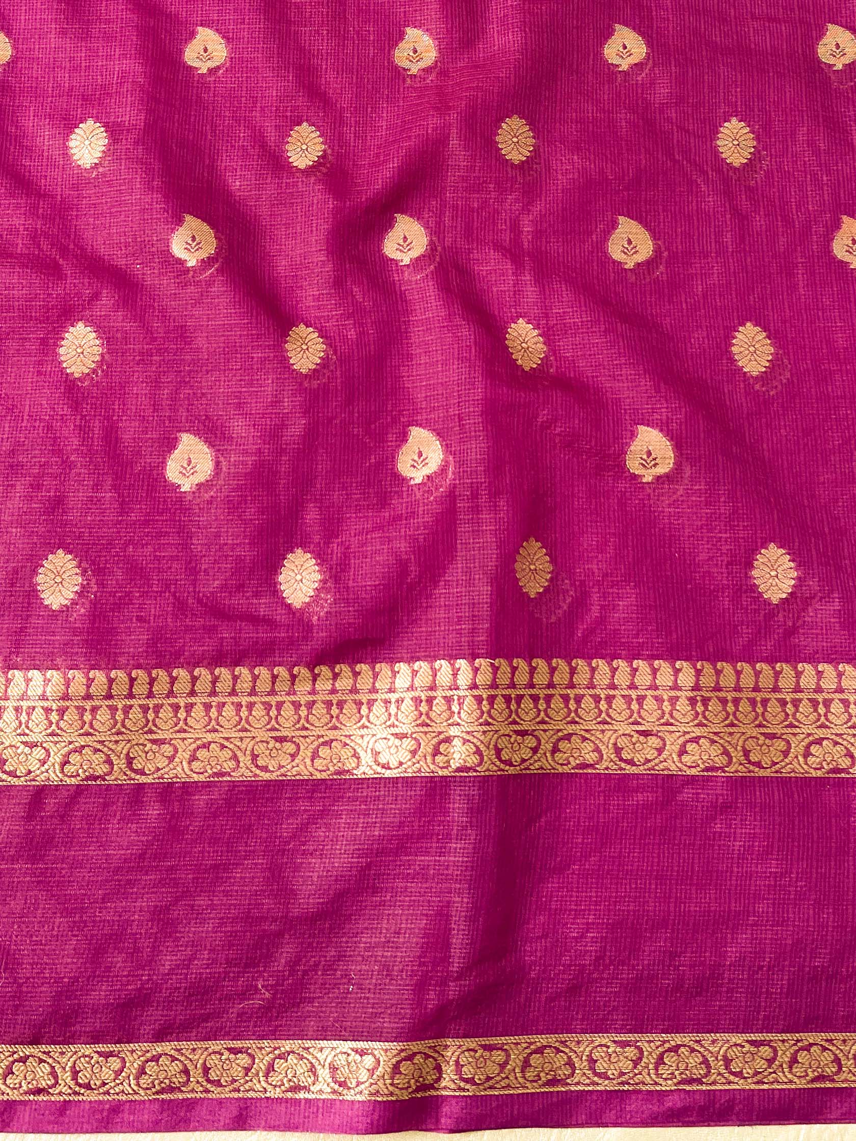 Banarasee Cotton Silk Mix Kota Checks Saree With Zari Design-Peach & Pink