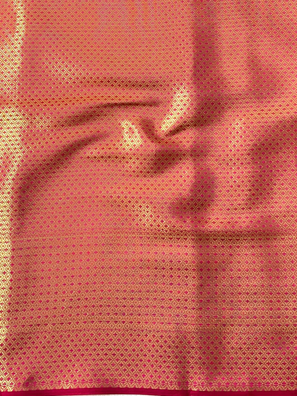 Banarasee Handwoven Semi Silk Saree With Heavy Zari Jaal Design-Pink