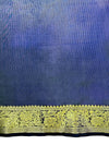 Banarasee Handwoven Dual Color Tissue Saree With Gold Zari Border & Lace-Blue & Black