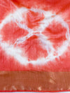Bhagalpur Cotton Silk Ghichha Work Hand-Dyed Shibori Pattern Saree-White & Orange