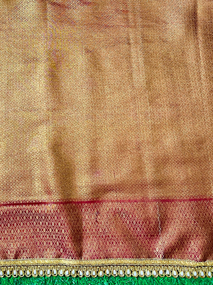 Banarasee Handloom Shimmer Silk Saree With Buti Design Floral Border & Lace-Rust Brown