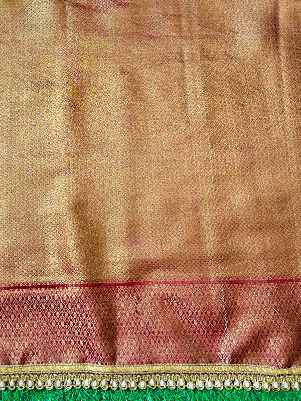 Banarasee Handloom Shimmer Silk Saree With Buti Design Floral Border & Lace-Rust Brown