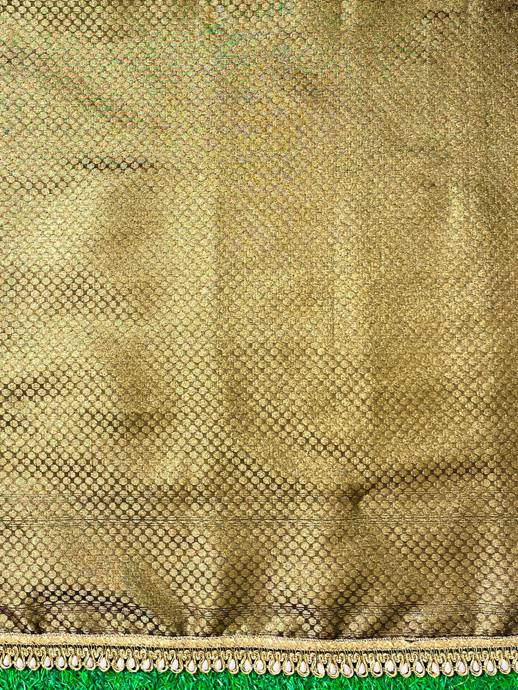 Banarasee Handloom Shimmer Silk Saree With Buti Design Floral Border & Lace-Olive Green