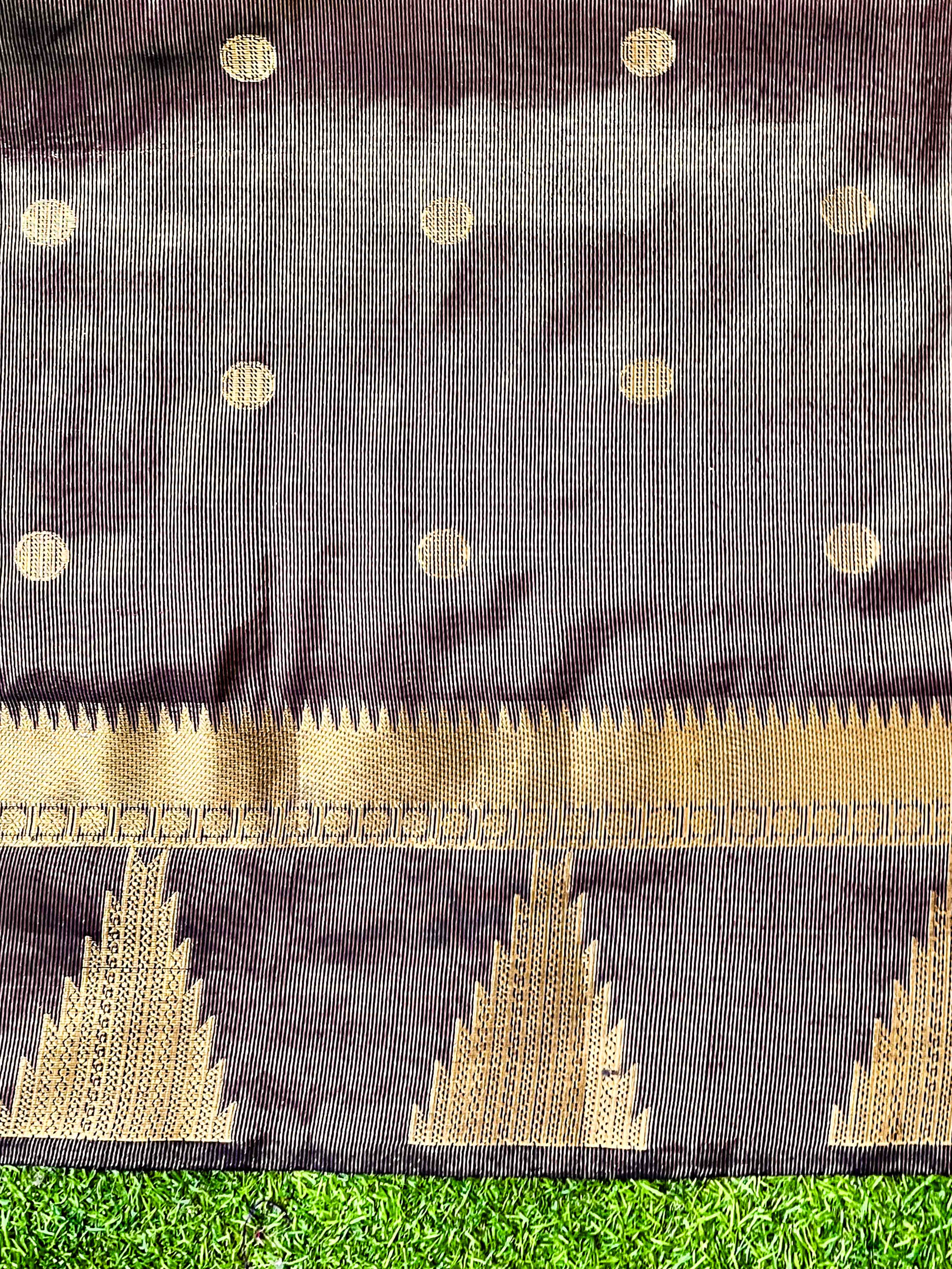 Banarasee Handloom Semi Silk Saree With Polka Dot Design & Zari Border-Purple