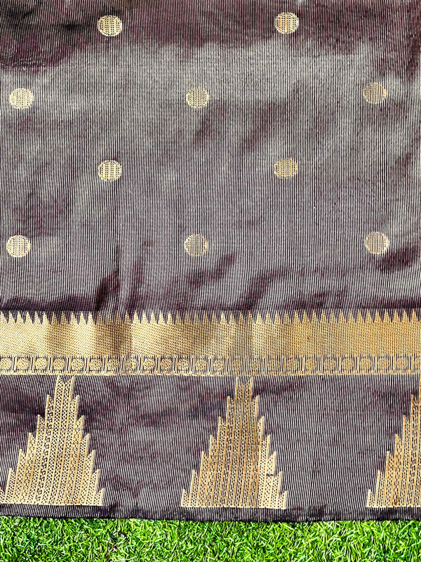 Banarasee Handloom Semi Silk Saree With Polka Dot Design & Zari Border-Purple