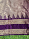Banarasee Handloom Plain Tissue Saree With Broad Contrast Border-Gold & Violet