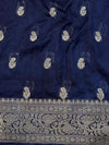 Banarasee Handwoven Semi-Chiffon Saree With Silver Zari Work-Blue