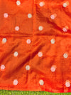Banarasee Handloom Organza Saree With Resham Zari Work & Scallop Border-Orange