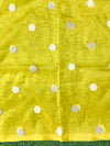 Banarasee Handloom Organza Saree With Resham Zari Work & Scallop Border-Yellow