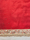 Banarasee Tissue Saree With Handwork Motifs & Mirror Work Lace-Deep Red
