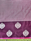 Banarasee Handloom Semi Silk Saree With Stripe Pattern & Buta Design Border-Black