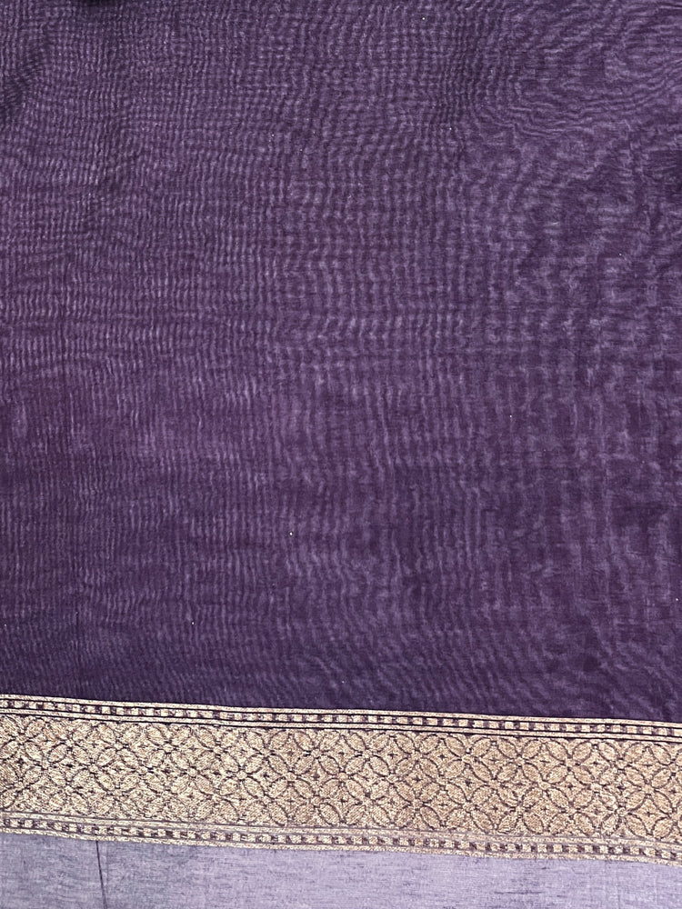 Banarasee Semi-Chiffon Saree With Antique Gold Zari Work-Violet