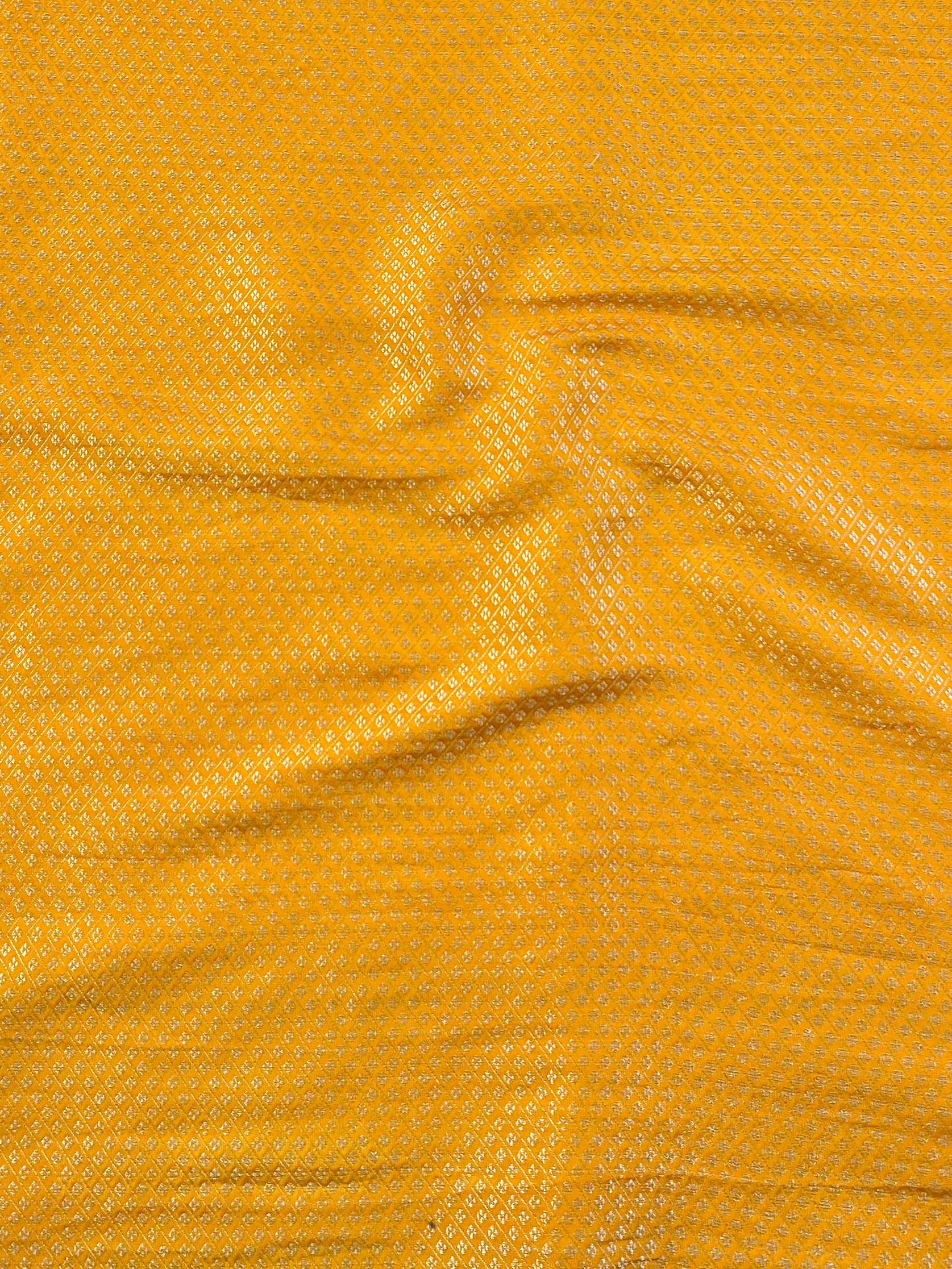 Banarasee Semi Silk Zari Buti Saree With Contrast Border-Brown & Yellow