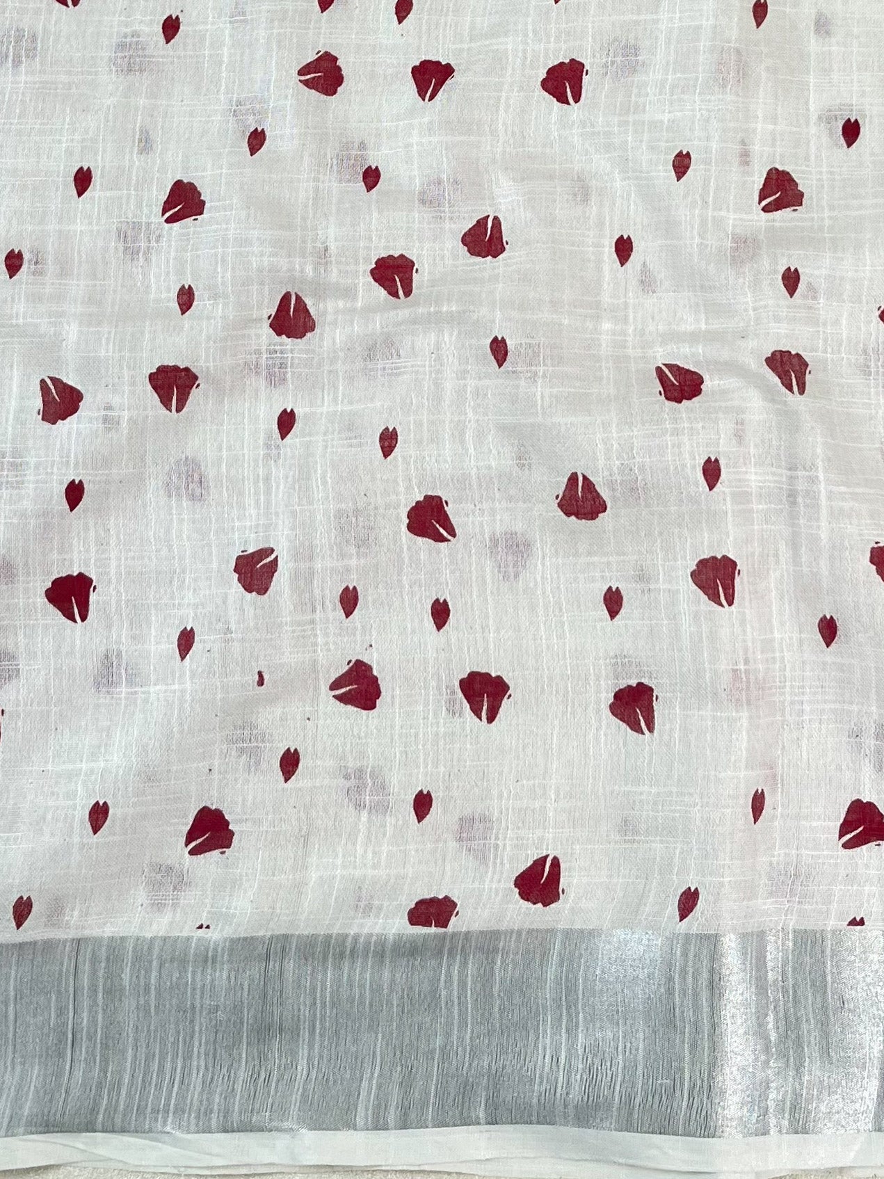 Bhagalpuri Handloom Linen Block Printed Saree-White
