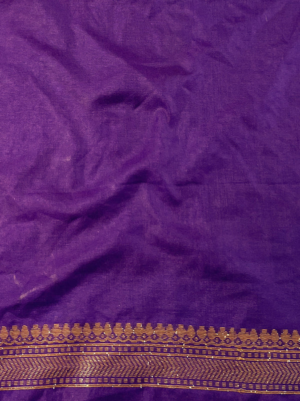 Banarasee Semi-Chiffon Saree With Antique Gold Zari Work-Violet