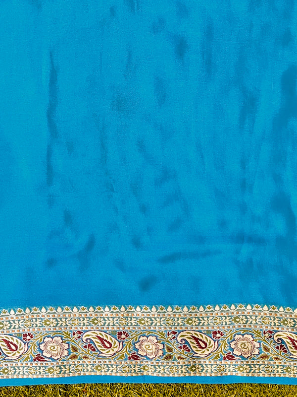 Banarasee Handloom Pure Chiffon Saree With Resham Work-Sky Blue