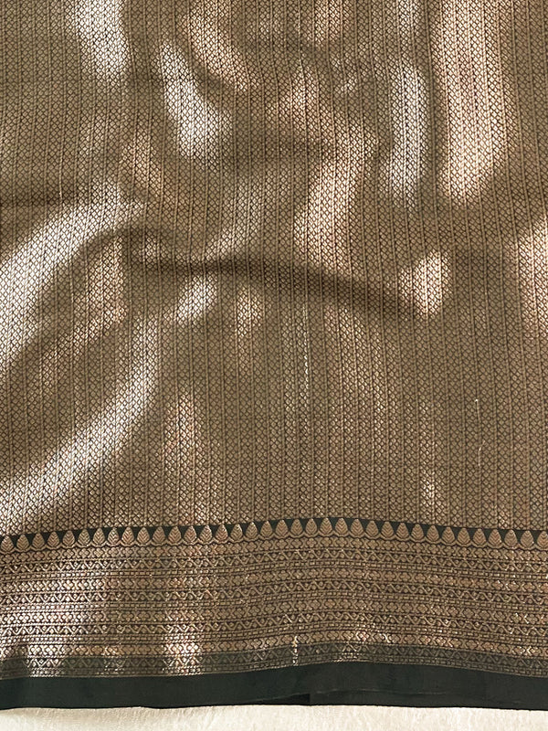 Banarasee Cotton Silk Saree With Copper Zari Broad Border-Green