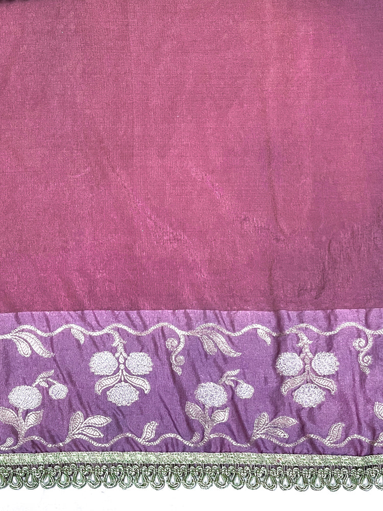 Banarasee Handloom Semi Silk Saree With Buti Design Zari Border & Lace-Dusty Pink
