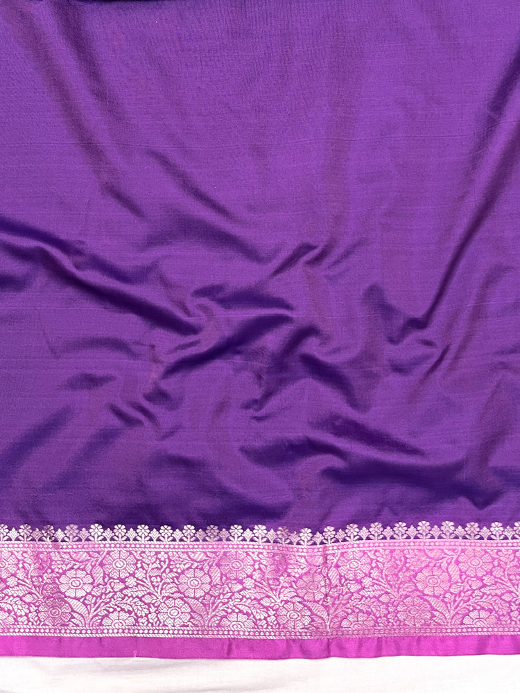 Banarasee Handloom Semi Silk Saree With Zari Design & Contrast Border-Violet