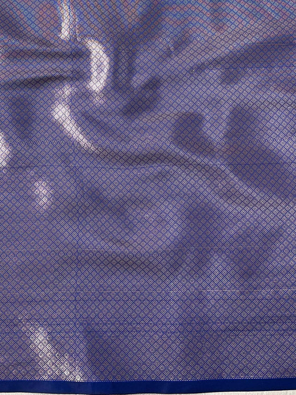 Banarasee Handwoven Semi Silk Saree With Zari Work-Blue