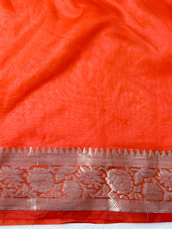 Banarasee Organza Floral Embroidery Sequin Work Saree-Orange